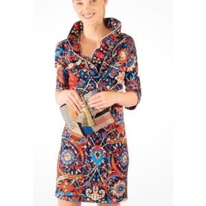 Gretchen Scott Ruffneck Jersey Dress Magic Carpet Topkapi Paisley Print Size L